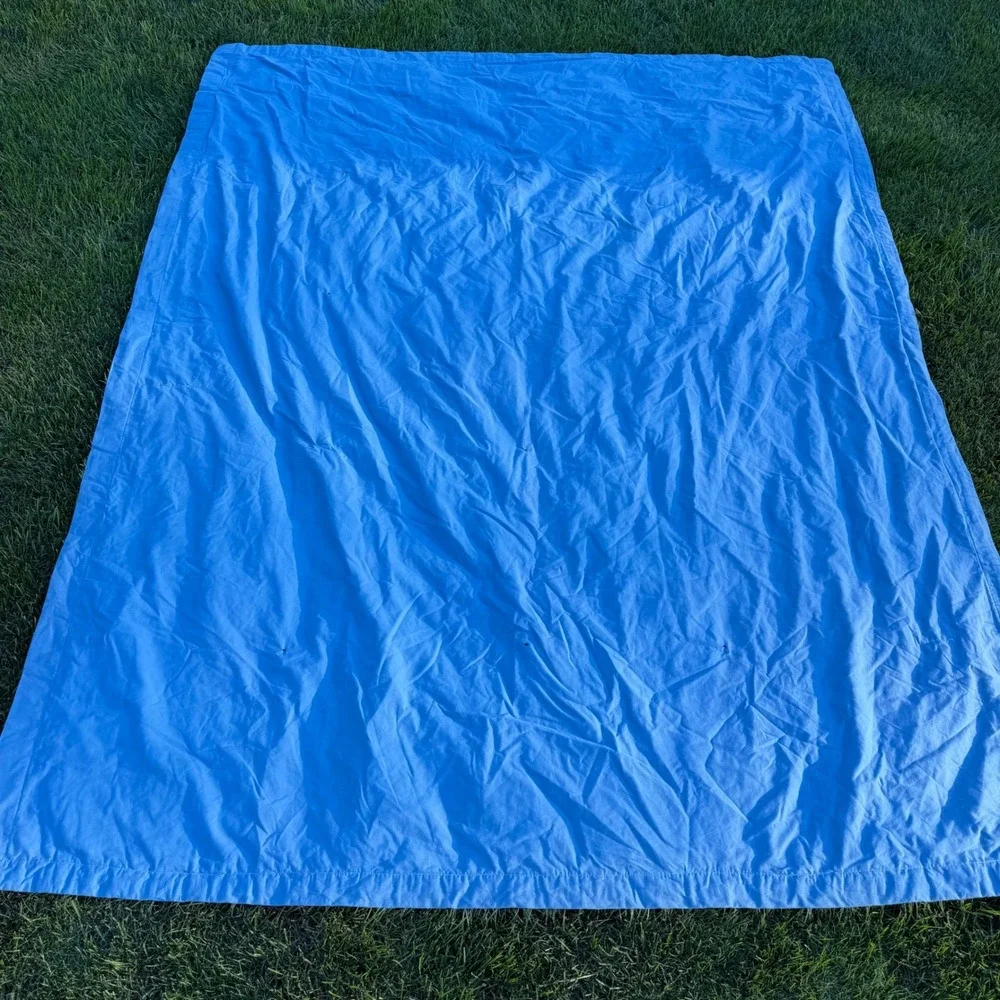 Handmade Patchwork Quilt Vintage Scrapyard Multi Color Blue Border 94x75 Throw